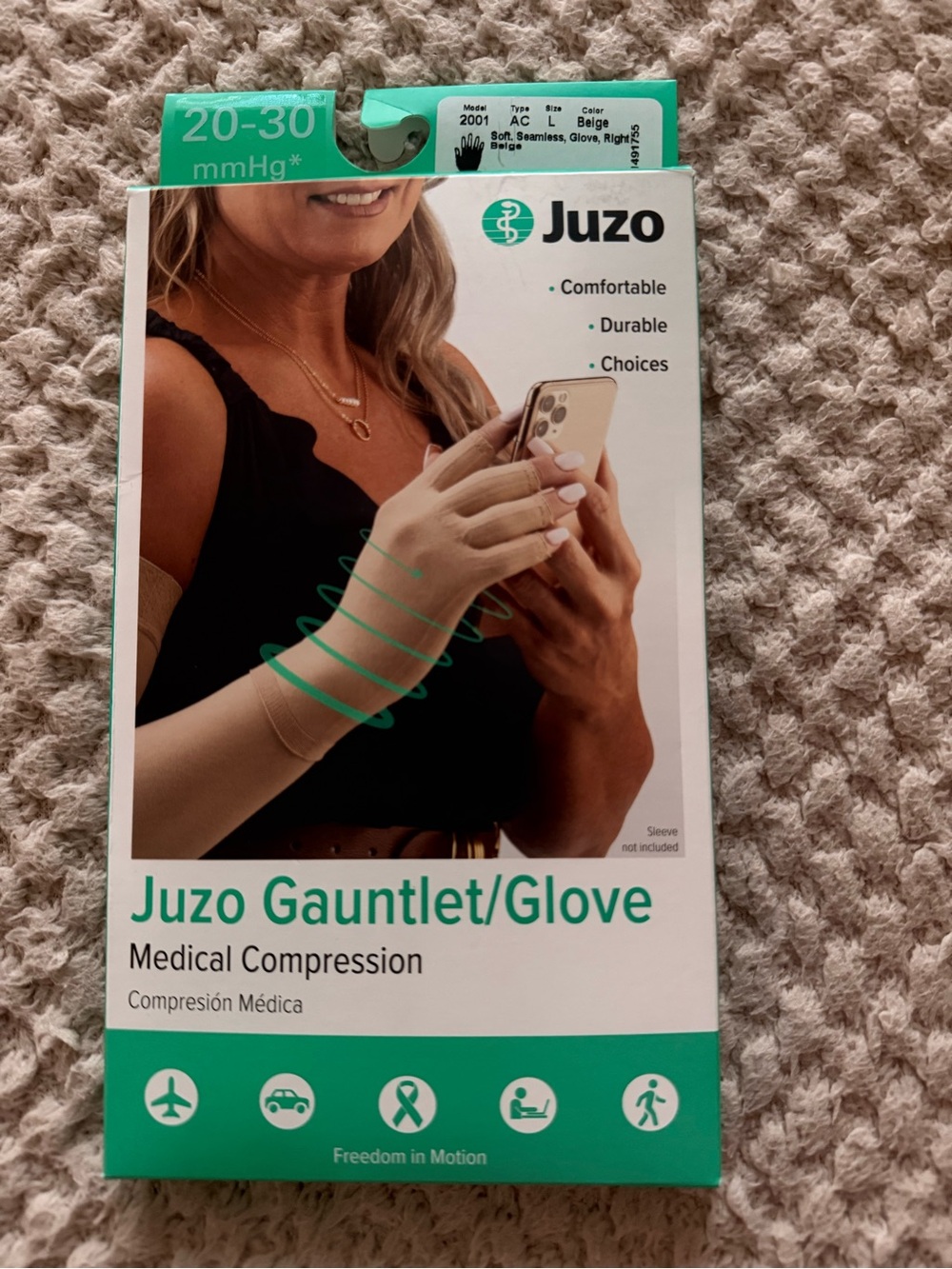 Beige Medical Compression Gauntlet/Glove - 20-30 mmHg